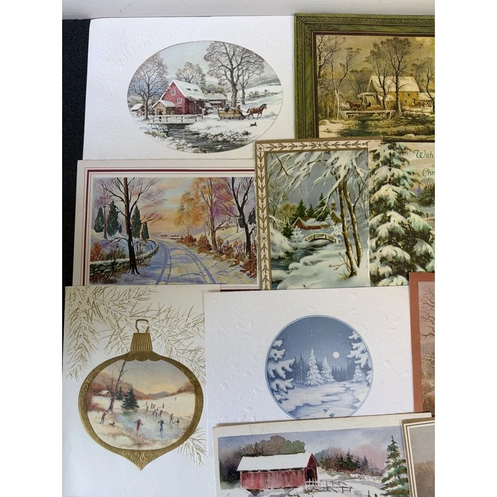 Vintage Christmas Cards Fronts ONLY Houses Barns More Scrapbooking Crafts 50+